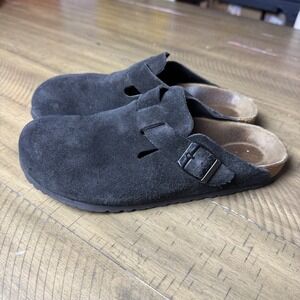 Birkenstock Black Suede Slip-On Boston Mules with Buckle